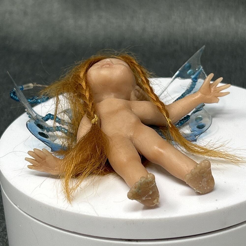 Redhead Pixie Fairy Doll 3.5" Hard Plastic Wired Blue Wings Pointed Ears READ - Picture 7 of 8